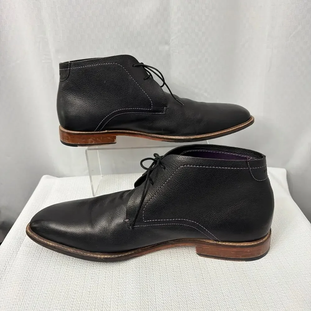 Ted Baker Boots Men's Size 16 Torsdi 4 Black Pebbled Leather Lace Up Chukka